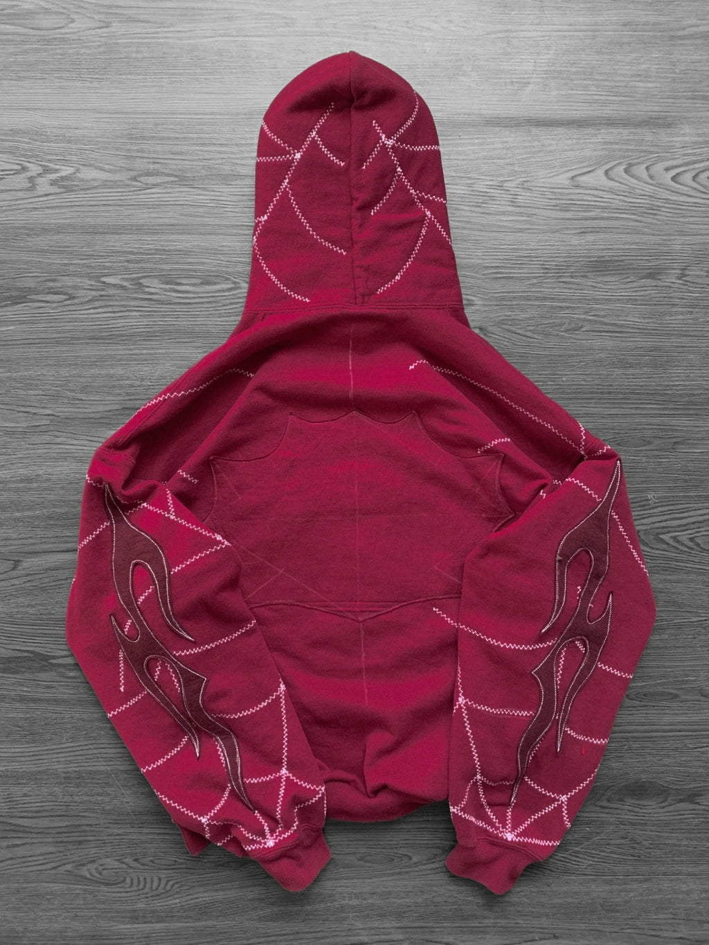 Spider Stitch Oversized Hoodie Crimson - Back flatlay