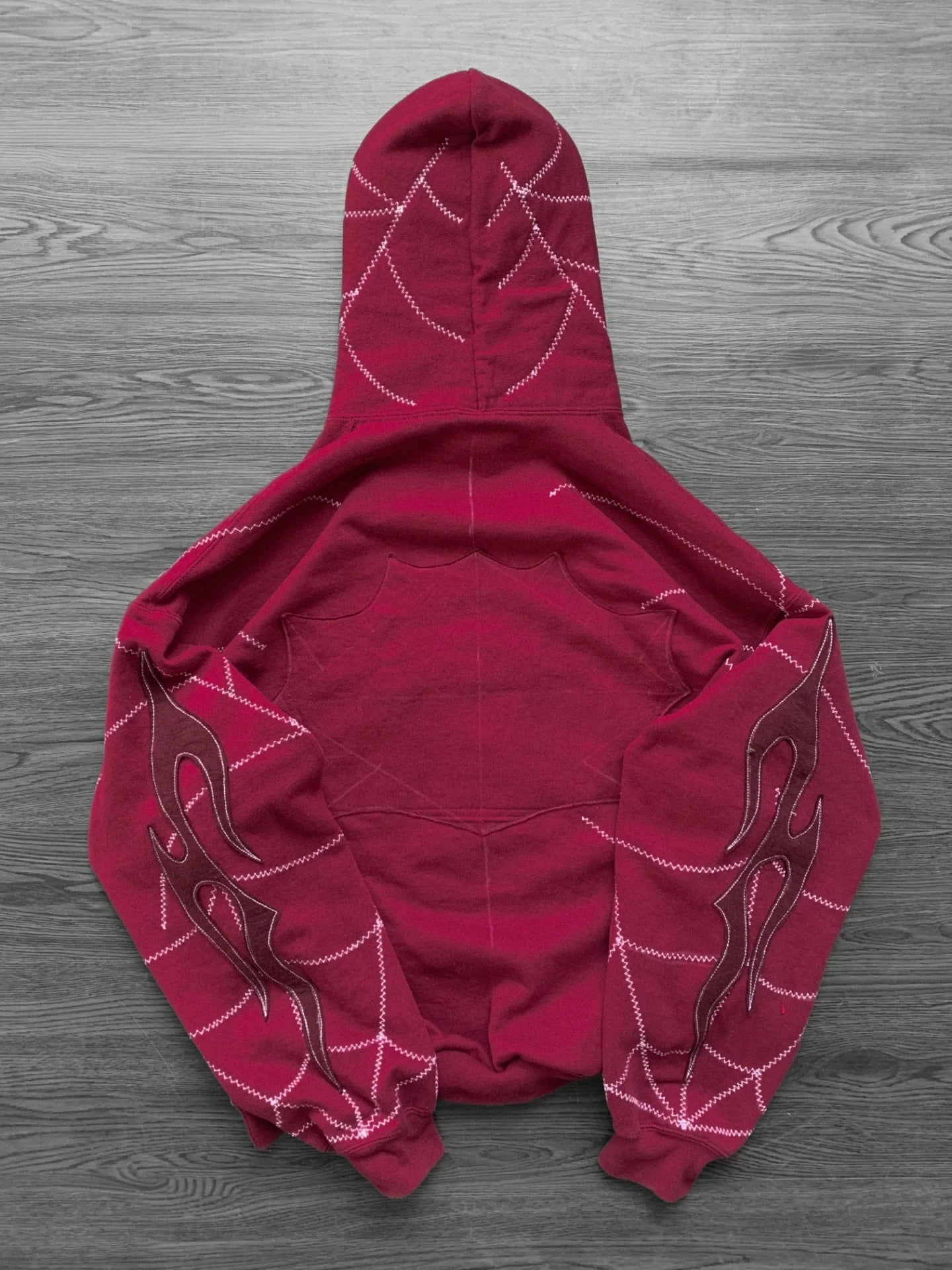 Spider Stitch Oversized Hoodie Crimson - Back flatlay