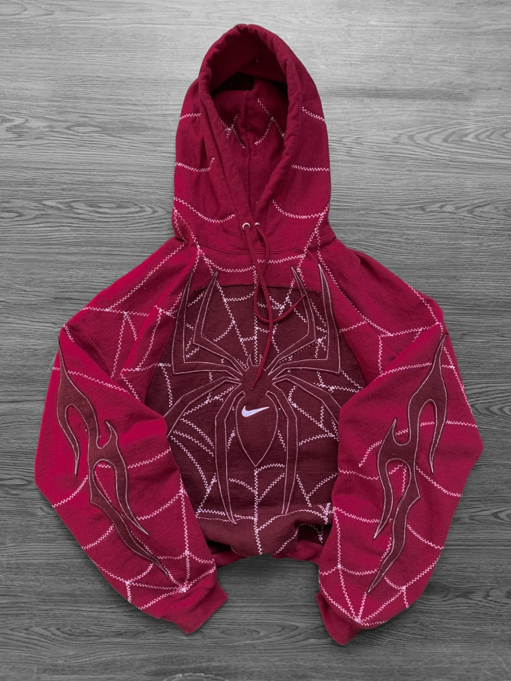 Spider Stitch Oversized Hoodie Crimson - Full flatlay