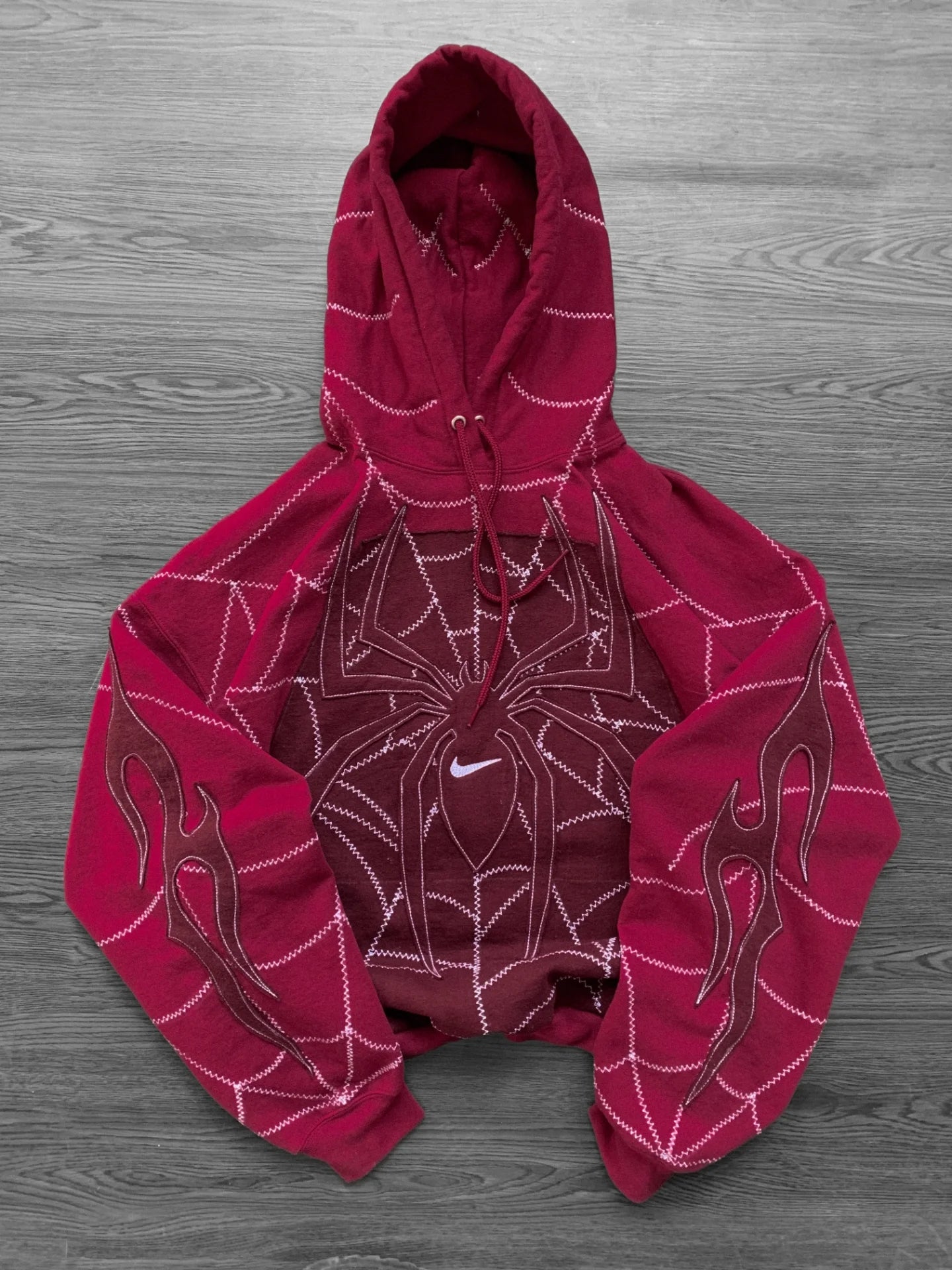 Spider Stitch Oversized Hoodie Crimson - Full flatlay