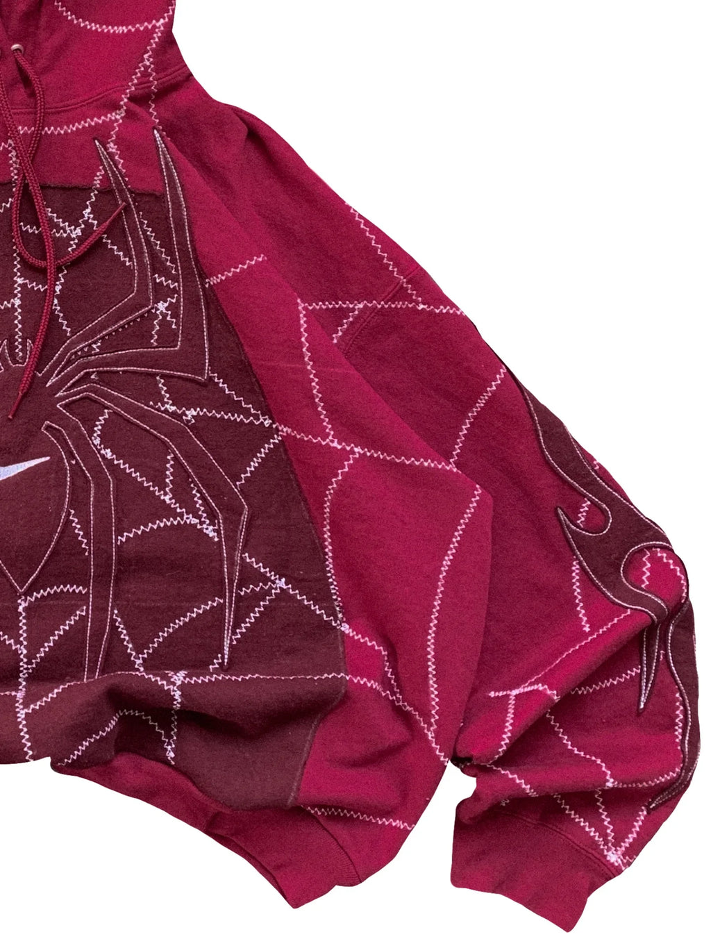 Spider Stitch Oversized Hoodie Crimson - Hood detail
