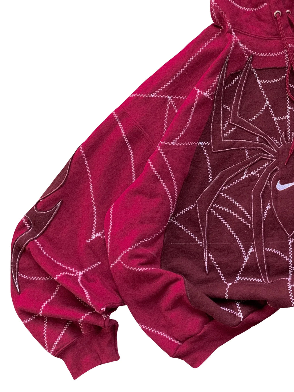 Spider Stitch Oversized Hoodie Crimson - Spider close-up