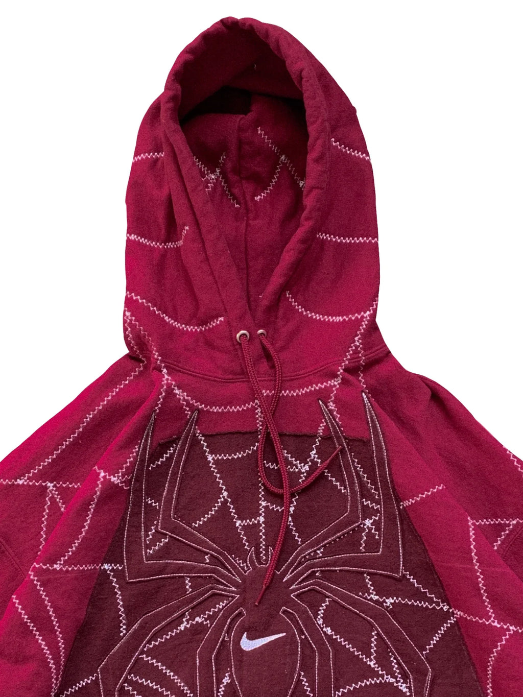 Spider Stitch Oversized Hoodie Crimson - Stitch detail